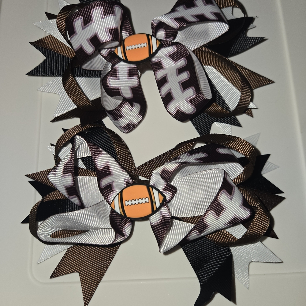 NWOT-Football Themed Hair Bows for Kids w/ Alligator Clip 2/set.